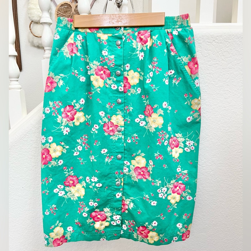 Vintage Floral Button-Down Skirt